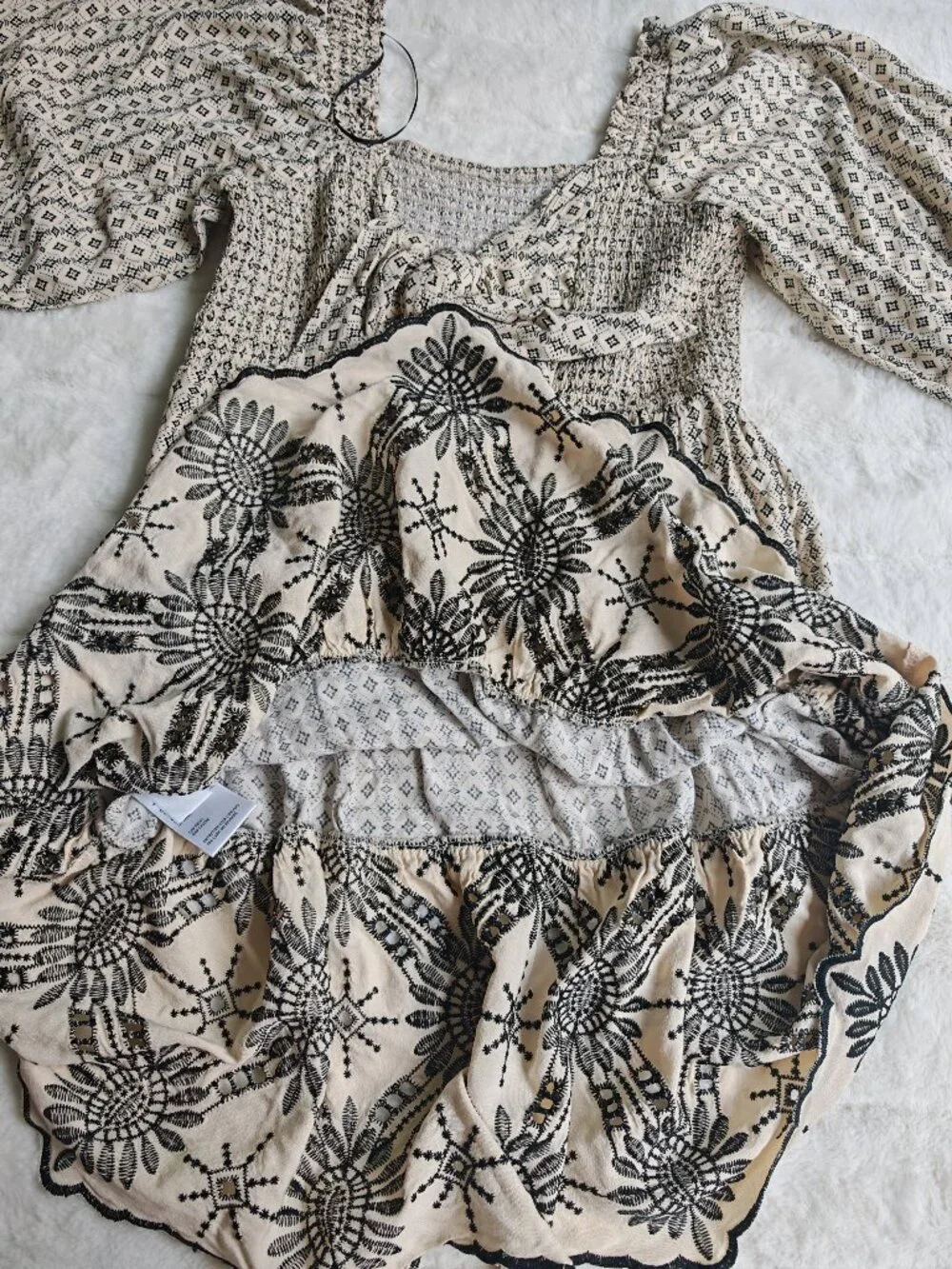 Tribal Femme French Oak Embroidered Mini Dress 2-Way Wear Boho Smocked Dress L - Picture 15 of 15